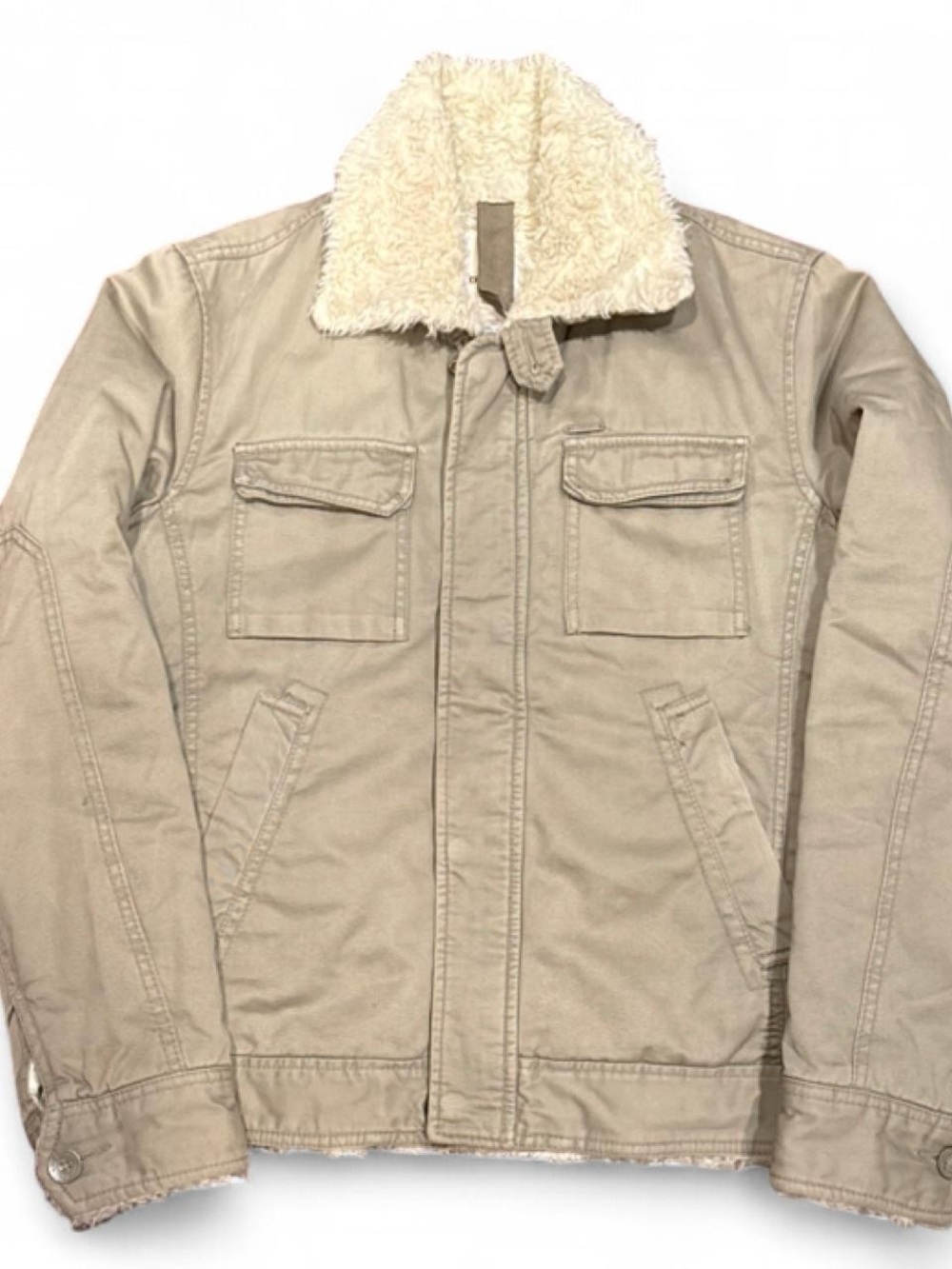 Y2K Diesel Beige Faux Fur Sherpa Military Bomber Jacket